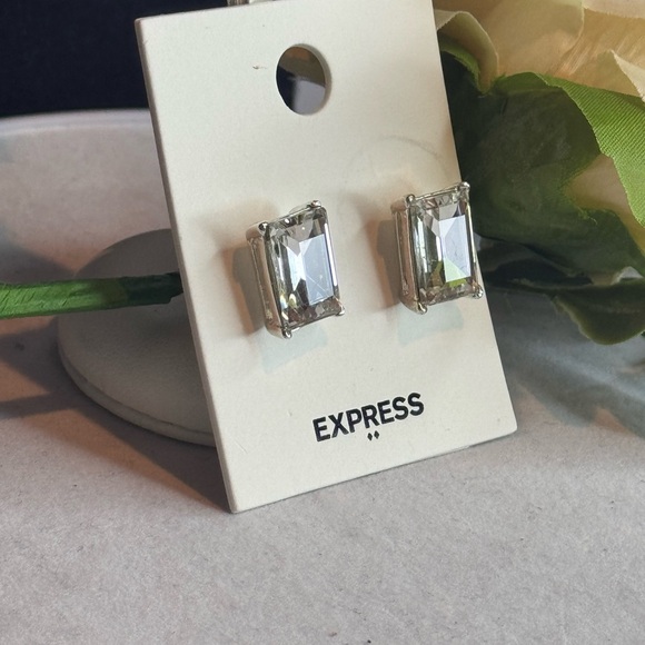 EXPRESS Silver Tone Emerald Cut Stud Earrings - Picture 2 of 6